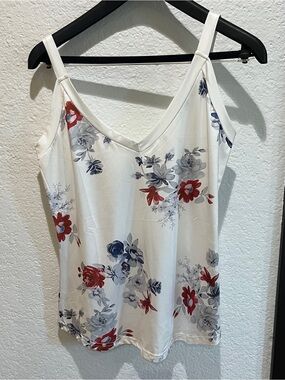 Floral V-Neck White Tank Top